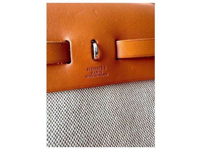 Borsa a mano Hermès Herbag 31 Beige in Tela - vista 7
