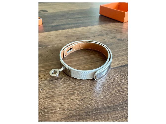 Bracciale Hermès Kelly Double Tour Bianco Pelle - vista 4