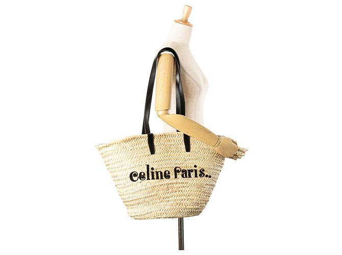 Céline Celine Panier Tote Classic in Raffia Beige - vista 11