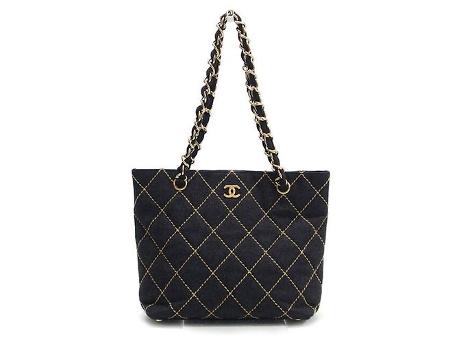 Borsa Tote Chanel Wild Stitch Chain Nero Grigio antracite - vista 2