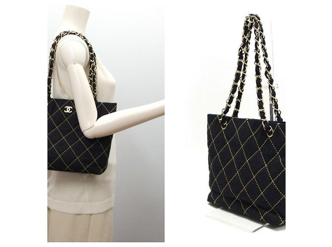 Borsa Tote Chanel Wild Stitch Chain Nero Grigio antracite - vista 3