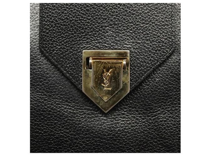 SAINT LAURENT Borsa a Spalla Pelle Nera Oro Auth 132147 Nero D'oro - vista 9