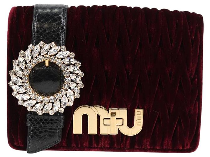 Borsa a Spalla Miu Miu Matelassé Bijoux Velluto Rosso Vino Oro Auth 118941M D'oro Bordò - vista 13
