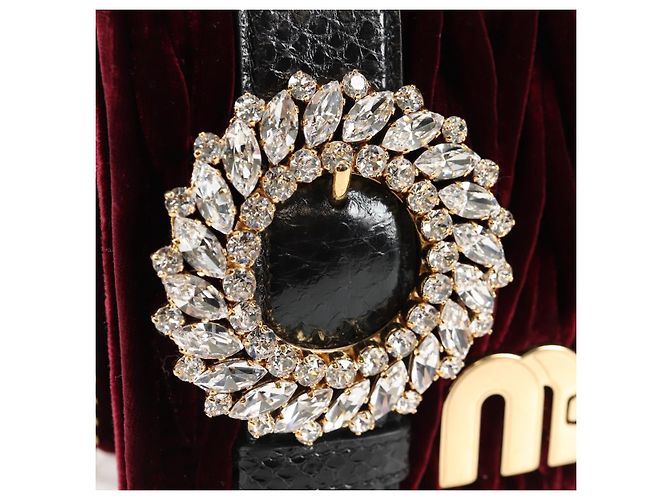 Borsa a Spalla Miu Miu Matelassé Bijoux Velluto Rosso Vino Oro Auth 118941M D'oro Bordò - vista 19