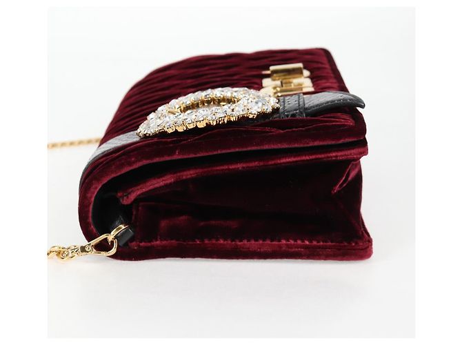 Borsa a Spalla Miu Miu Matelassé Bijoux Velluto Rosso Vino Oro Auth 118941M D'oro Bordò - vista 3