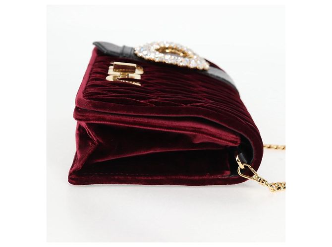 Borsa a Spalla Miu Miu Matelassé Bijoux Velluto Rosso Vino Oro Auth 118941M D'oro Bordò - vista 4