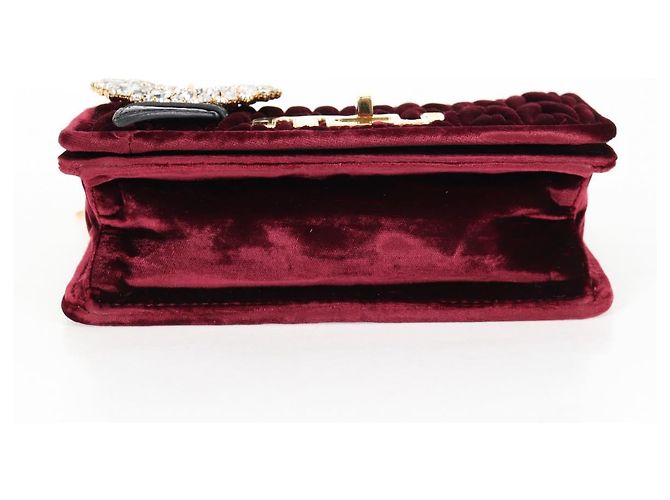 Borsa a Spalla Miu Miu Matelassé Bijoux Velluto Rosso Vino Oro Auth 118941M D'oro Bordò - vista 5