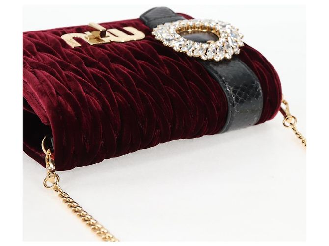 Borsa a Spalla Miu Miu Matelassé Bijoux Velluto Rosso Vino Oro Auth 118941M D'oro Bordò - vista 6