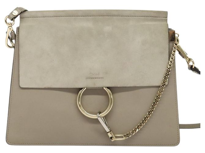 Chloé Borsa a Spalla Chloe Fay in Pelle Scamosciata Oro Grigio Auth gh269 Marrone D'oro - vista 13