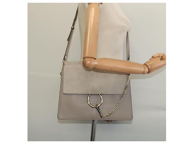 Chloé Borsa a Spalla Chloe Fay in Pelle Scamosciata Oro Grigio Auth gh269 Marrone D'oro - vista 24
