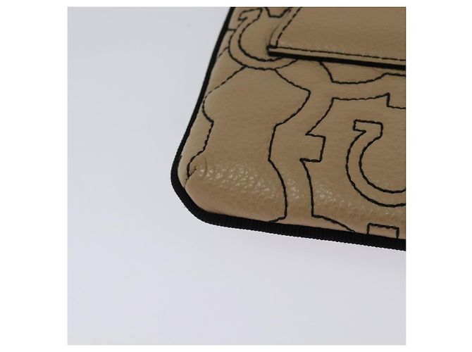 Borsa a Spalla Gancini in Pelle Beige Oro Auth 131785 di Salvatore Ferragamo - vista 15