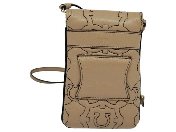 Borsa a Spalla Gancini in Pelle Beige Oro Auth 131785 di Salvatore Ferragamo - vista 2
