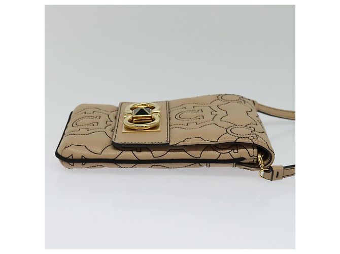 Borsa a Spalla Gancini in Pelle Beige Oro Auth 131785 di Salvatore Ferragamo - vista 4