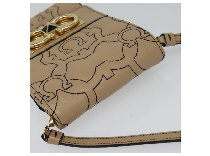 Borsa a Spalla Gancini in Pelle Beige Oro Auth 131785 di Salvatore Ferragamo - vista 6