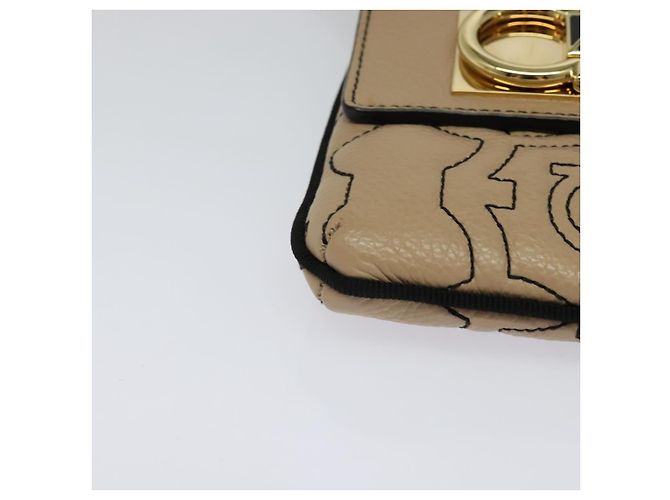 Borsa a Spalla Gancini in Pelle Beige Oro Auth 131785 di Salvatore Ferragamo - vista 9