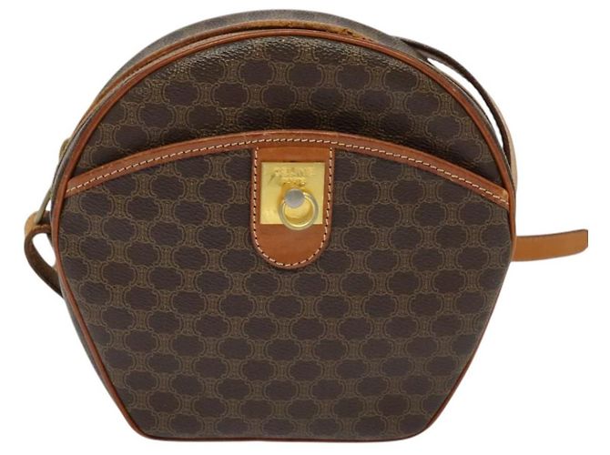 Céline Borsa a Spalla in Tela Macadam CELINE in Pelle PVC Marrone Oro Auth gh248 D'oro - vista 13