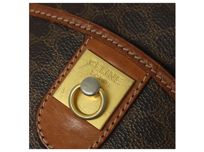 Céline Borsa a Spalla in Tela Macadam CELINE in Pelle PVC Marrone Oro Auth gh248 D'oro - vista 17