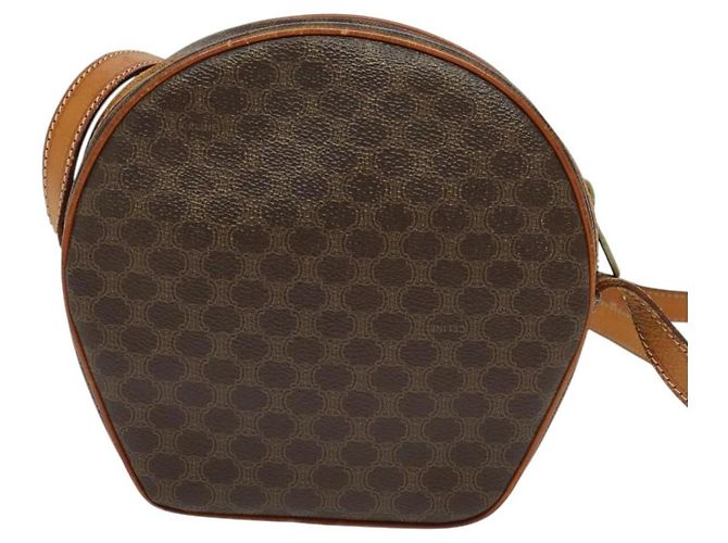 Céline Borsa a Spalla in Tela Macadam CELINE in Pelle PVC Marrone Oro Auth gh248 D'oro - vista 2