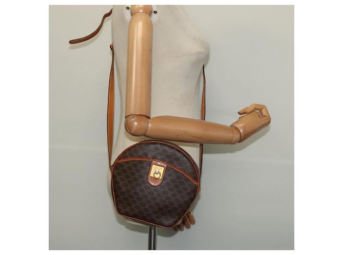 Céline Borsa a Spalla in Tela Macadam CELINE in Pelle PVC Marrone Oro Auth gh248 D'oro - vista 22