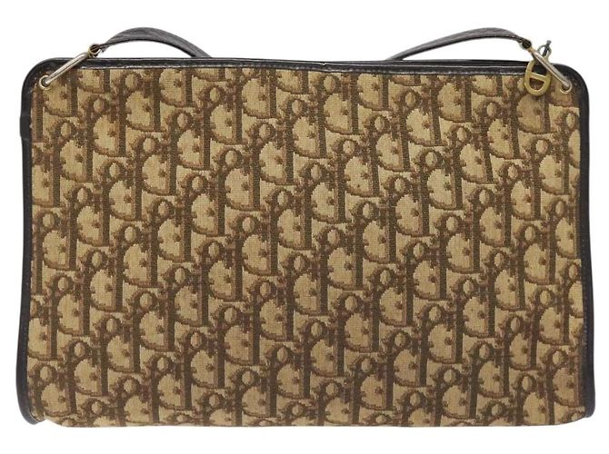 Borsa a Spalla in Tela Trotter Christian Dior Marrone Auth 131559 - vista 2