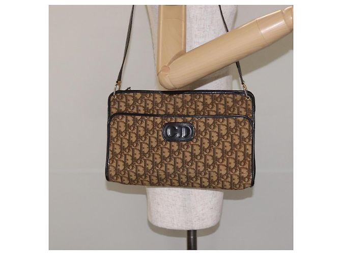 Borsa a Spalla in Tela Trotter Christian Dior Marrone Auth 131559 - vista 21