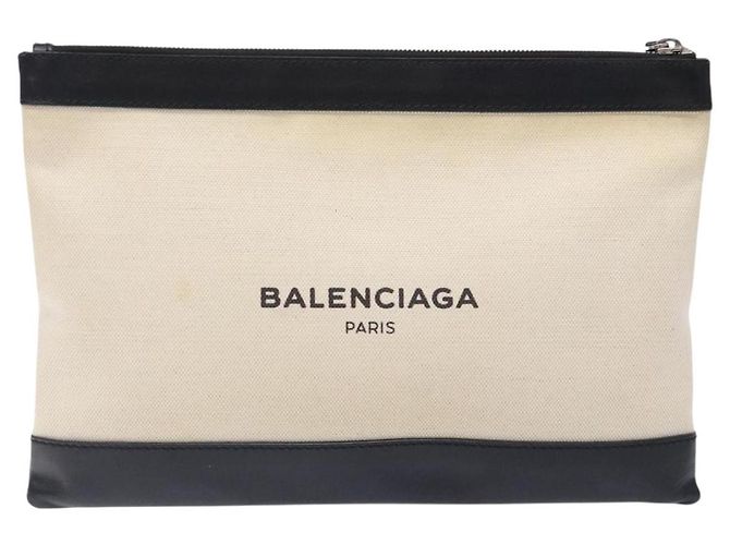 Borsa Clutch BALENCIAGA in tela e pelle bianca e nera 373834 Auth gh296 Nero Bianco - vista 13