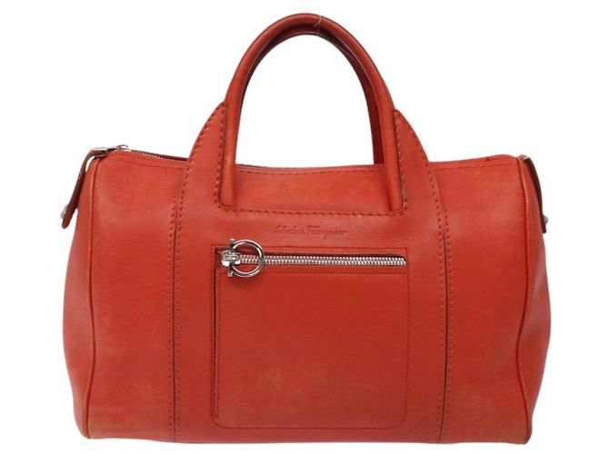 Borsa a mano in pelle arancione e argento Salvatore Ferragamo Auth gh313 - vista 13
