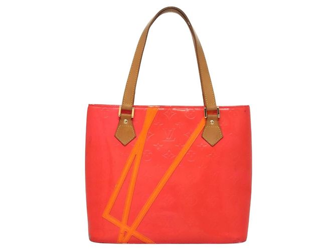 LOUIS VUITTON Borsa a Mano Houston Monogram Vernis Fluo Arancione M91935 Auth 131452 Rosa - vista 13