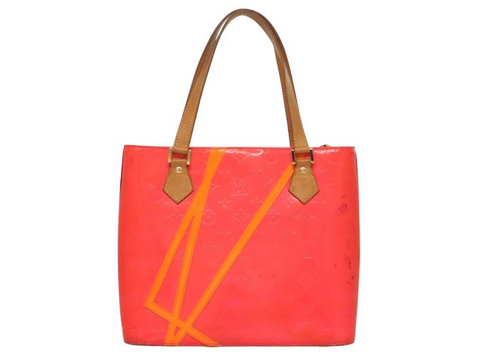 LOUIS VUITTON Borsa a Mano Houston Monogram Vernis Fluo Arancione M91935 Auth 131452 Rosa - vista 2