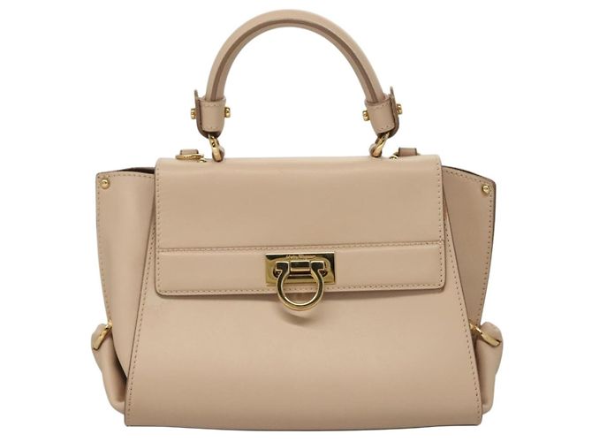 Borsa a mano in pelle Salvatore Ferragamo Gancini Sofia 2 in 1 Beige Oro Auth 131462 D'oro - vista 13