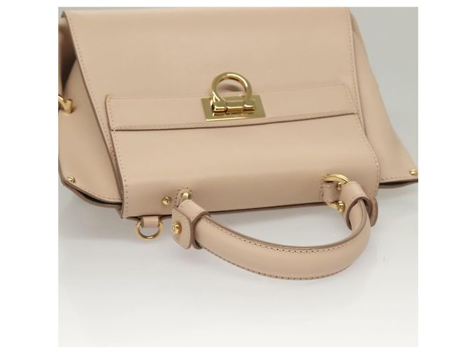 Borsa a mano in pelle Salvatore Ferragamo Gancini Sofia 2 in 1 Beige Oro Auth 131462 D'oro - vista 7