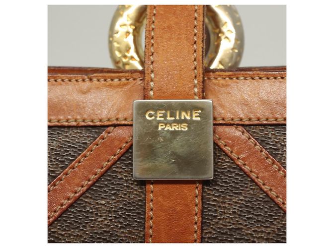 Céline Bolsa de ombro em lona Macadam CELINE em couro PVC marrom dourado Auth 131477 - vista 18