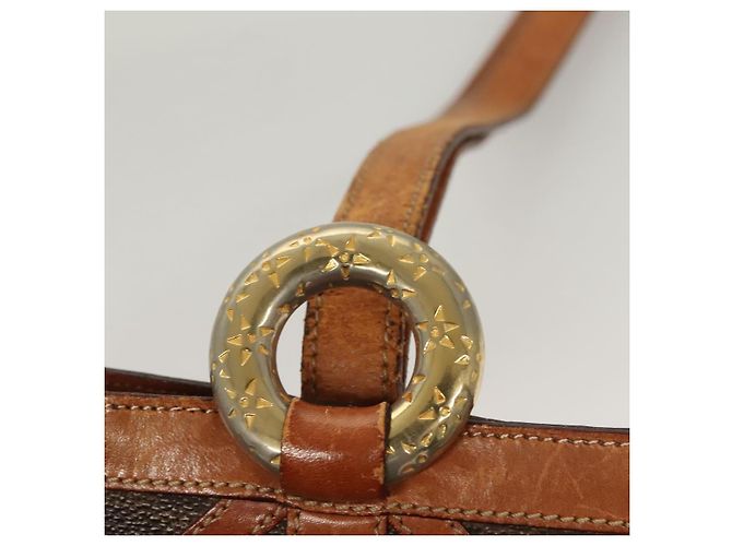 Céline Bolsa de ombro em lona Macadam CELINE em couro PVC marrom dourado Auth 131477 - vista 19