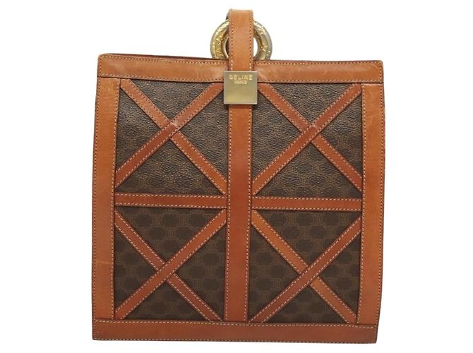 Céline Bolsa de ombro em lona Macadam CELINE em couro PVC marrom dourado Auth 131477 - vista 2