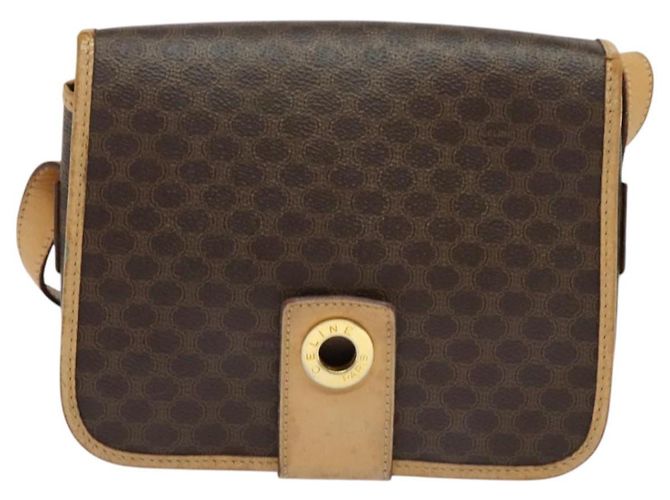 Céline Borsa a Spalla in Tela Macadam CELINE in Pelle PVC Marrone Oro Auth 131727 D'oro - vista 13