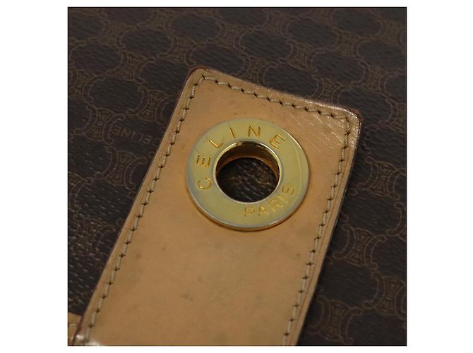 Céline Borsa a Spalla in Tela Macadam CELINE in Pelle PVC Marrone Oro Auth 131727 D'oro - vista 17