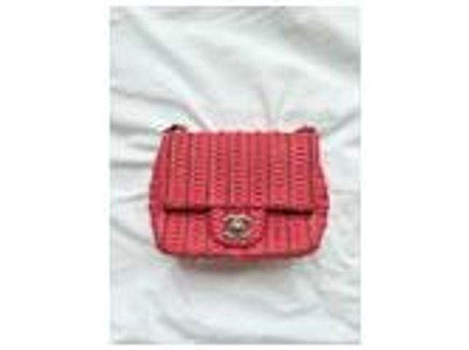 Chanel Flap Mini Borsa Quadrata Crochet Pelle di Agnello Rossa Rosa - vista 4