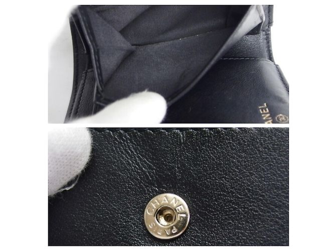 Cartera tri-fold de piel de ternera granulada negra Chanel Negro - vista 10