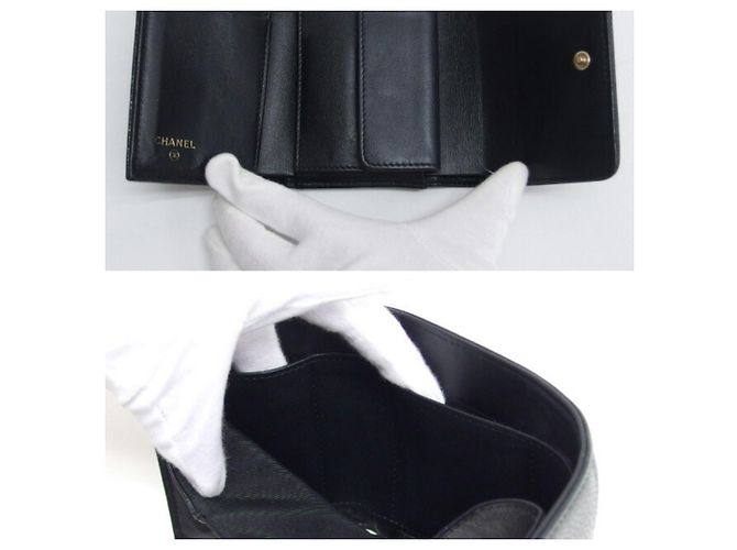 Cartera tri-fold de piel de ternera granulada negra Chanel Negro - vista 4