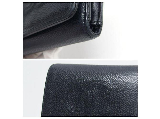 Cartera tri-fold de piel de ternera granulada negra Chanel Negro - vista 7