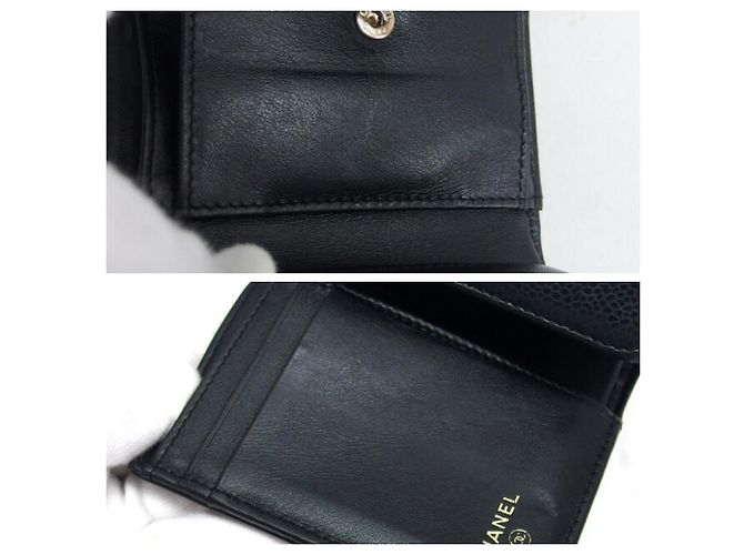 Cartera tri-fold de piel de ternera granulada negra Chanel Negro - vista 9