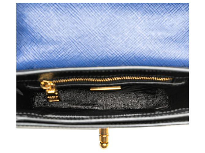Prada Schwarze Bicolor Saffiano Leder Umhängetasche Blau - Ansicht 4