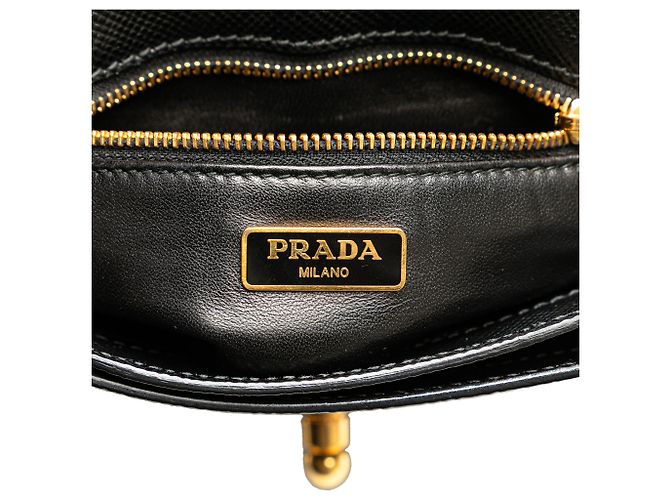 Prada Schwarze Bicolor Saffiano Leder Umhängetasche Blau - Ansicht 5