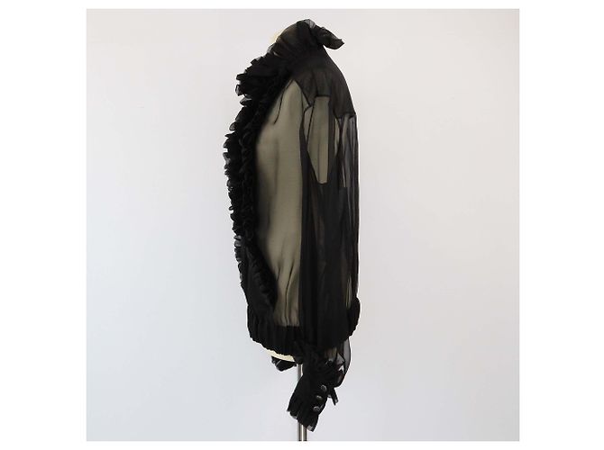 Schwarze Rüschenshirt aus Organza von Chanel - Ansicht 2