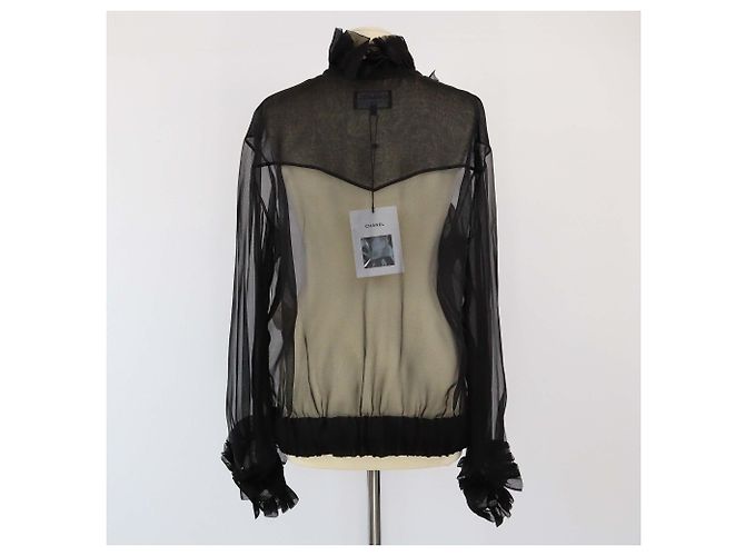 Schwarze Rüschenshirt aus Organza von Chanel - Ansicht 3