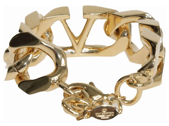Valentino Bracciale in metallo con catena e logo V in oro D'oro - vista 2