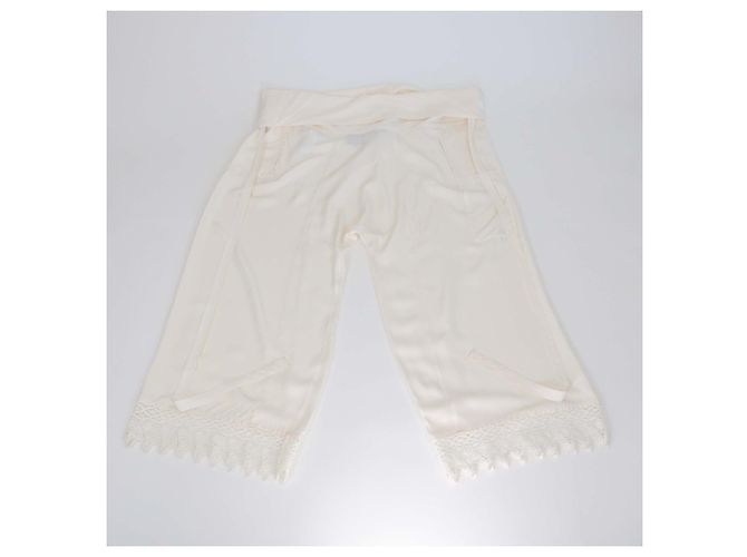 Loewe Off White Macrame Lace Trim Belted Trouser - view 2