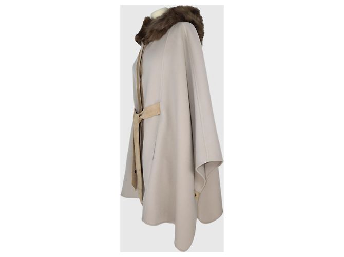 Loro Piana Beige Cape w/ Hooded Fur - view 2