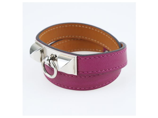 Hermès Bracciale in pelle a doppio giro placcato in palladio Violet Rivale Porpora - vista 2