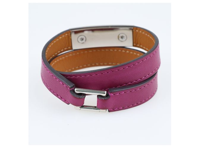 Hermès Bracciale in pelle a doppio giro placcato in palladio Violet Rivale Porpora - vista 3